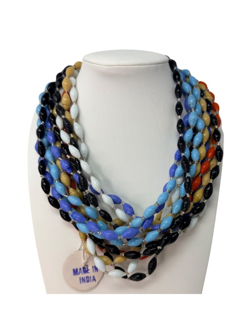 Lot 12 Vintage 1960s Glass Bead Necklaces NOS Black, Blue, White, Tan, Tangerine